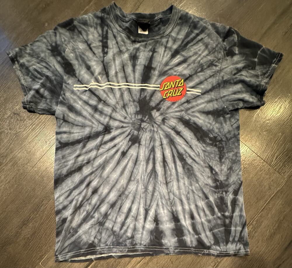 Santa Cruz Skateboards Tie Dye Gray Navy Graphic T Shirt Men's Size Large
